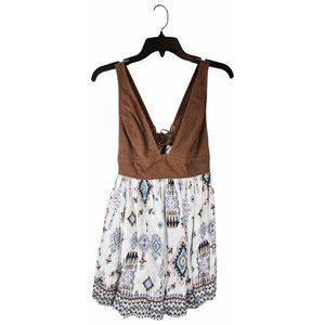 Selfie Leslie sz Small Junior's Women's Mini Boho Flowy Western Suede Top Dress